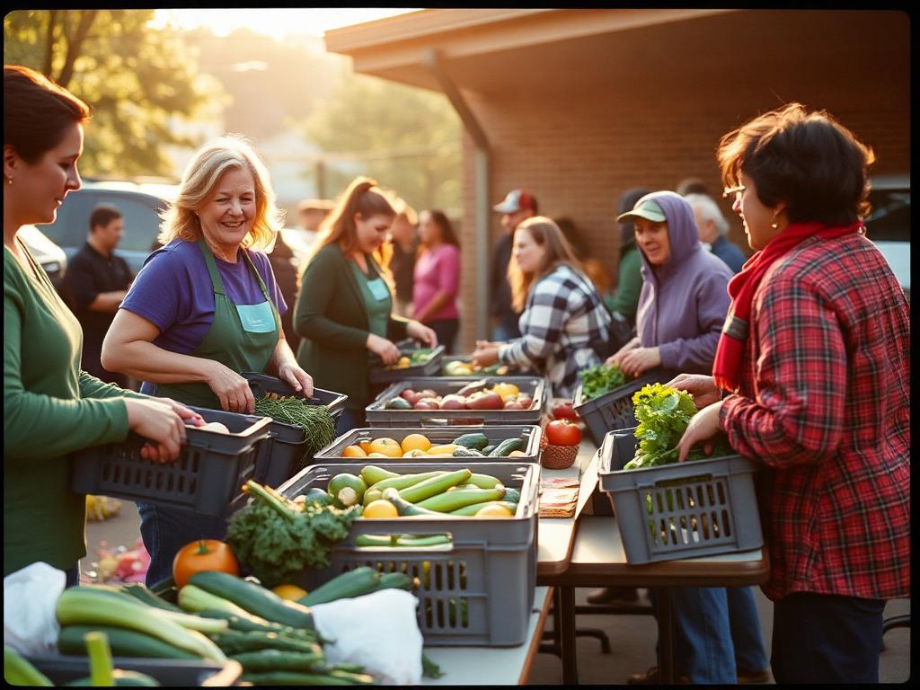 Volunteers handing crates of vegetables to families