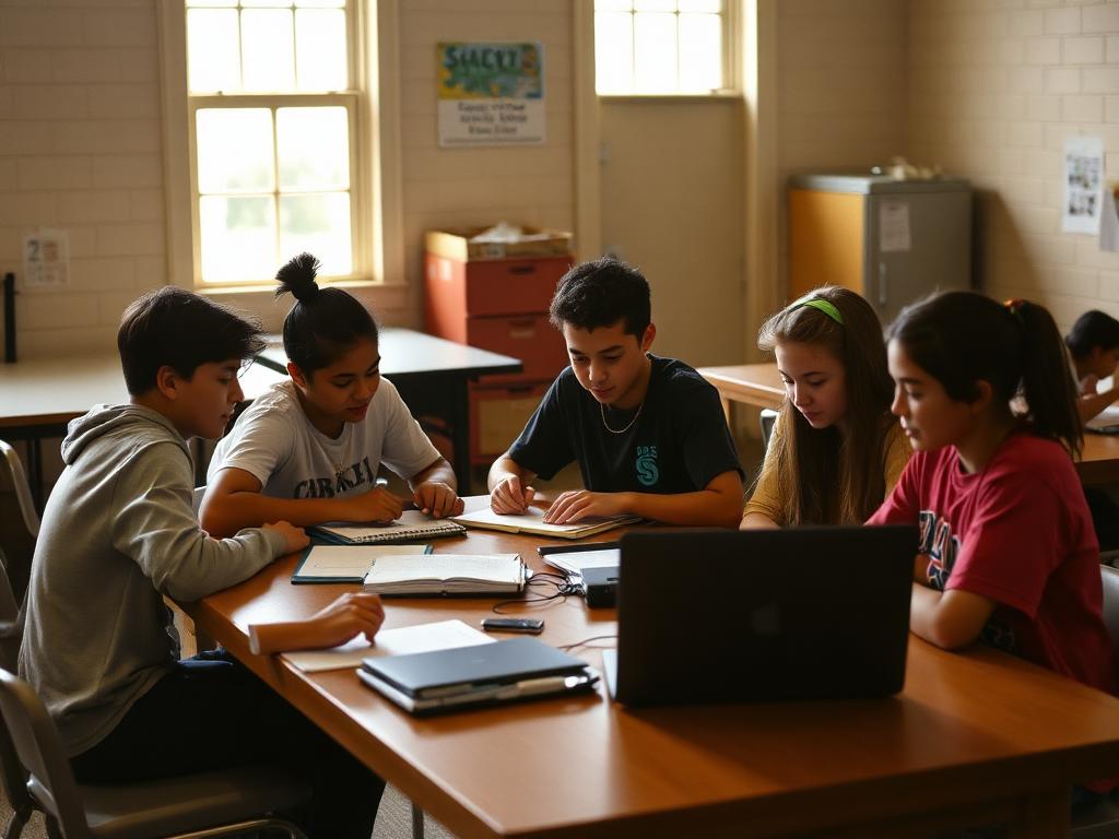 Students studying together after school